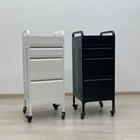 Chariot de Salon Professionnel Robuste en Métal avec 3 Tiroirs et Plateau Coulissant Latéral pour Coiffeur, Barbier, SPA