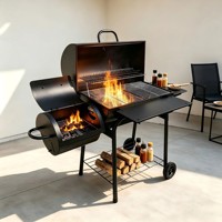 Barbecue à charbon de bois offset en acier, type fût de pétrole, avec télécommande, certifié CE, émaillé porcelaine, sur chariot, grande capacité, pour extérieur