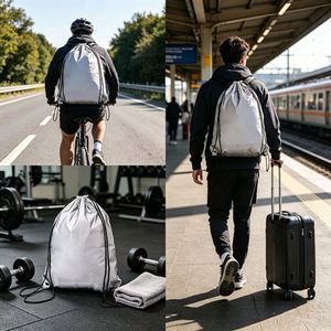 Portable Reflective <b>Drawstring</b> Bag Safety Glow Sack <b>Backpack</b> Custom Logo Printed for Night Cycling Running Promotional Events - Product Image 4