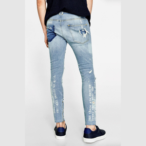 กางเกงยีนส์เดนิมทรงตรงสูงสุด รุ่นสตรีทแวร์สั่งตัดพิเศษสำหรับผู้ชาย ลุคขาดๆ ซักหิน ยับๆ ผ้าฝ้ายผสมสแปนเด็กซ์ สไตล์ฮิปฮอป ทรงคาร์โก้ - Product Image 3