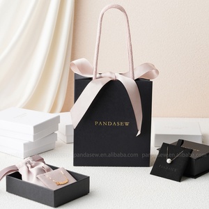 Bolsas de Papel de Regalo Negras con Logotipo Personalizado PandaSew, con Cinta de Cuerda y Asa de Kraft, Bolsa de Papel para Compras - Product Image 4