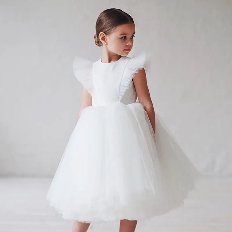 2022 girl Fly Sleeve Dress Mesh Princess Dress tulle skirt