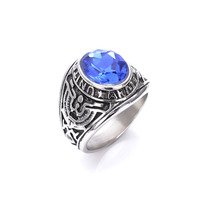 Vereinigte Staaten-Armee Marine Schmuck Luftwaffe Marines Veteranen Edelstahlring Retro USMC Gedenk-Kriegsring mit Blauem und Rotem Stein