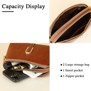 Baellerry Women's Crossbody Bag Oil Waxed Leather Zippered Small <b>Square</b> Shoulder Bag Everyday Use Brown - Product Image 2
