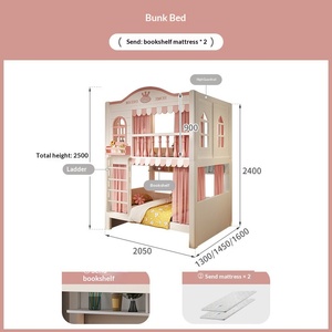 Cama litera de <span class=keywords><strong>madera</strong></span> para niñas, tamaño doble, con tobogán de casa del árbol para espacios pequeños - Product Image 3