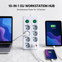 Multiprise 6 voies UE 16A 250V de type allemand avec double interrupteur et protection contre les surtensions, rallonge électrique