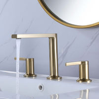 Robinet de lavabo de salle de bain moderne en laiton brossé doré de haute qualité, mitigeur double poignée 3 trous pour eau chaude/froide, à poser sur comptoir