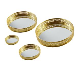ถาดกระจกโลหะเคลือบทองดีไซน์โค้งมนพร้อมถาดเสิร์ฟแก้ว,ถาดเครื่องประดับมีสไตล์สำหรับตกแต่ง - Product Image 1