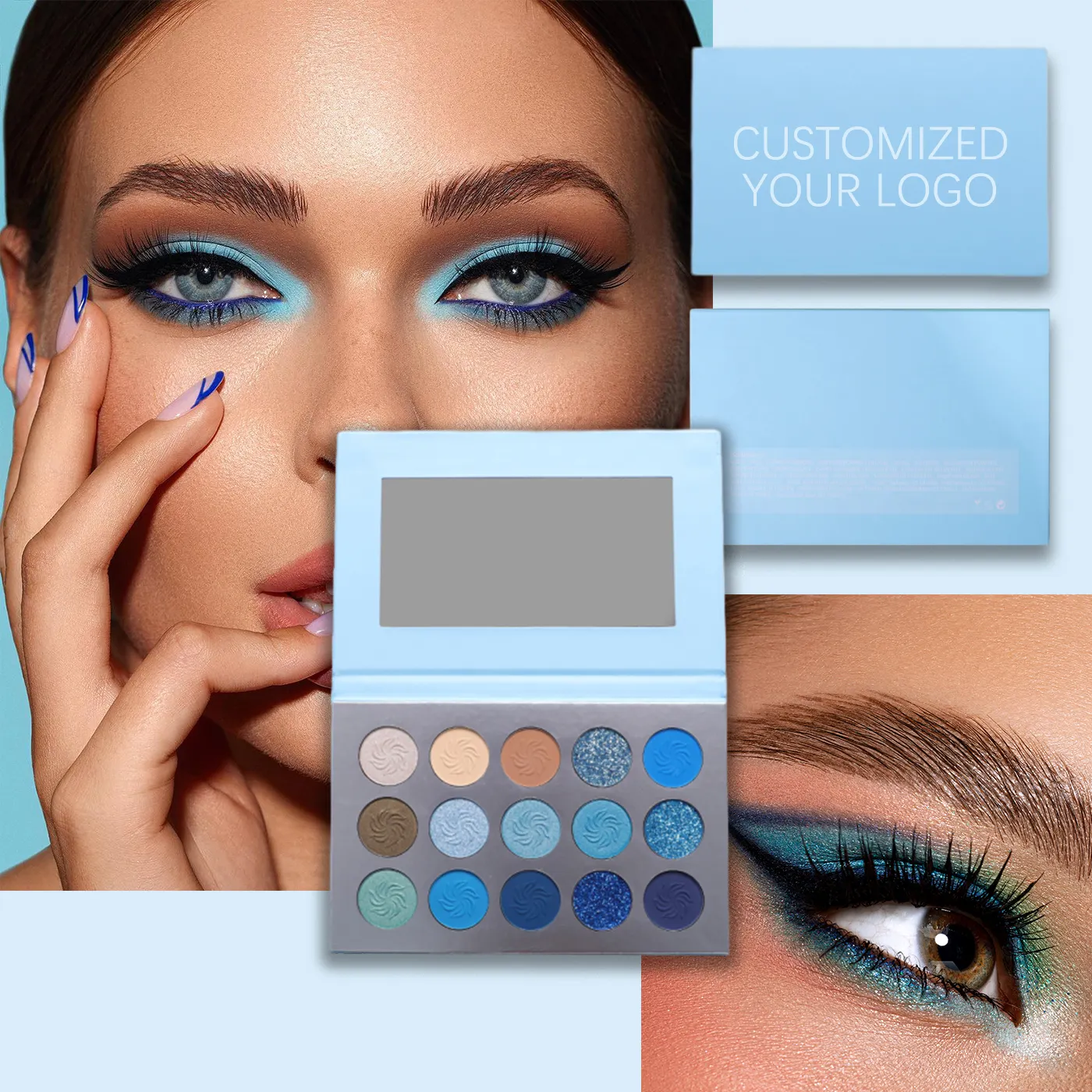 Eye Makeup Pigmented Vegan Shimmer Matte Glitter Blue Eyeshadow Palette High Quality