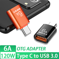 Adaptateur USB C Type C OTG 6A, vitesse de transfert de données élevée de 5 Gbps, convertisseur Type C mâle vers USB 3.0 femelle, adaptateur de charge rapide 120W