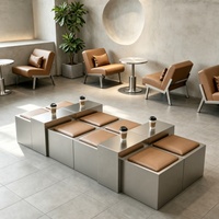 Banc modulaire combinable en acier inoxydable avec coussin en cuir PU, pour salle à manger commerciale, salle d'attente, café, boutique, bureau, hall d'accueil, réception