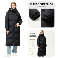 Abrigo largo acolchado con capucha para mujer, cremallera completa, ajuste holgado, ropa exterior informal, chaqueta acolchada larga negra sólida, moda de invierno para mujer