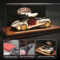Vitrine de rangement pour modèles réduits de voitures 1/24 avec couvercle transparent en alliage acrylique et base en cuir pour voitures miniatures - Marque BJ