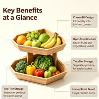Panier de rangement en bois à 2 niveaux pour fruits et légumes, support d'angle gain de place pour fruits, légumes, collations et produits frais
