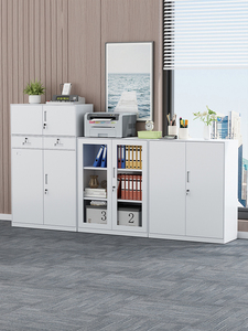 Tủ hồ sơ màu đen và trắng một nửa chiều cao tủ thép nhỏ thiết kế phổ biến hạ gục thấp 2 cửa xoay kim loại lưu trữ - Product Image 3