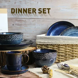 Оптовая продажа, Турецкая Роскошная глазурованная фарфоровая посуда из 16 предметов, экологичный набор свадебных обедов на заказ с растительным рисунком