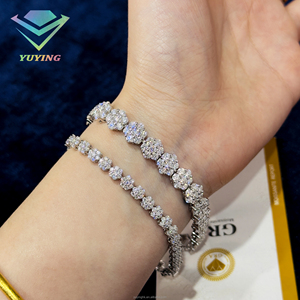 Fine Jewelry S925 Sterling Silver gold Plated VVS D Color Moissanite round brilliant Cut flower Tennis Chain for Women <b>Bracelet</b> - Product Image 6