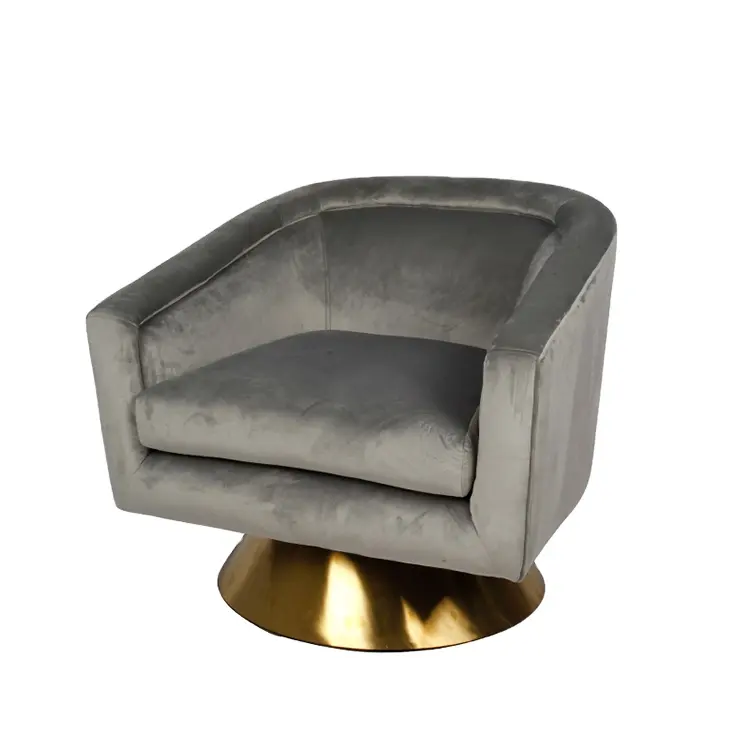 Hot new retail products grey swivel reception armchair modern velvet chair with round stainless base