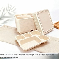 Boîte à lunch jetable en pulpe de bambou biodégradable, compatible micro-ondes, 5 compartiments, pour les contenants alimentaires à emporter des restaurants