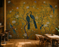 Papier peint moderne de luxe avec feuille d'or, papier peint chinoiserie peint à la main avec des pivoines et des oiseaux pour le salon, décoration de la maison