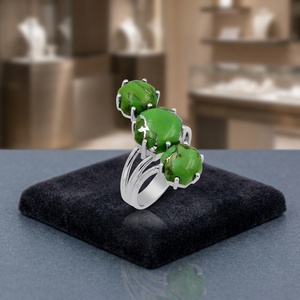 Bagues Gourik vert turquoise à trois pierres en argent 925, pierres précieuses naturelles, sertissage à griffes, bijoux cadeau, style bohème, pour usage quotidien - Product Image 2