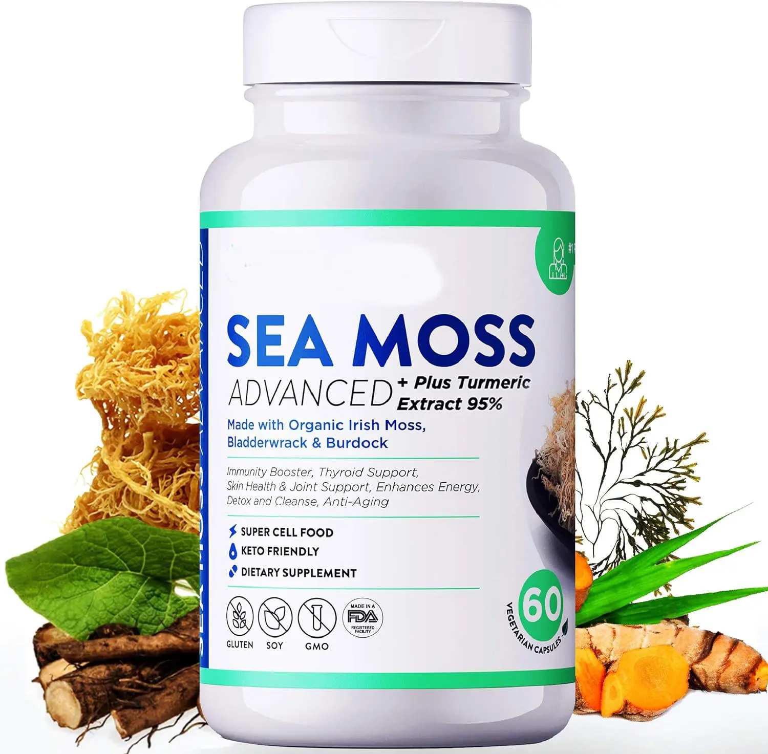 OEM Sea Moss Bladderwrack kapsul Burdock kapsul lumut laut mentah pil Label pribadi bubuk kapsul lumut Laut Irlandia