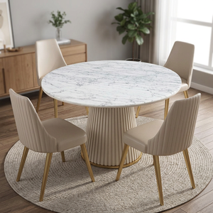 Wholesale Solid Wood <b>Round</b> Top White Marble <b>Dining</b> <b>Tables</b> <b>Set</b> and <b>4</b> Seater Modern Chairs Modern Luxurious <b>Dining</b> Room Furniture - Product Image 3