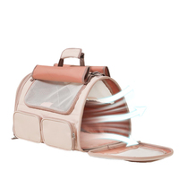 Sac de transport souple en nylon pour animaux de compagnie avec ventilation sur 4 côtés, grande fenêtre de visualisation, transporteur portable pour chat avec laisse de sécurité pour petits animaux