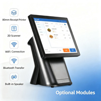 Système de point de vente tout-en-un avec écran tactile de 15 pouces, imprimante 80 mm, scanner et écran client pour restaurant
