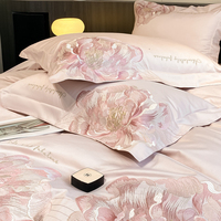 Parure de lit 4 pièces haut de gamme en coton 100% avec broderie florale, 300 fils/cm², tissu respirant, sommeil confortable, fabriqué en Chine