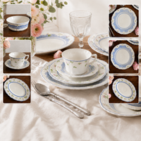 Service de table en céramique de luxe vintage à motifs floraux en relief, assiettes, bols, tasses et plateaux en porcelaine française pour mariage, HORECA et usage domestique