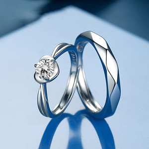 Anelli di <span class=keywords><strong>Coppia</strong></span> a Forma di Cuore in <span class=keywords><strong>Argento</strong></span> Sterling S925, Un Paio di Anelli di Lusso Leggero con Zirconi per Proposta e Matrimonio - Product Image 4