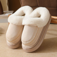 Chaussons d'hiver fermés pour femmes, aspect daim, broderie ethnique, col en peluche, plateforme épaisse, antidérapants, vente en gros
