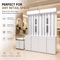 Mobilier de magasin d'optique personnalisé avec vitrine en verre trempé LED, présentoir moderne pour lunettes de vue pour boutique
