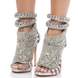 Luxury Design Diamonds Women High Heels Large Size 47 Stiletto Sandals Rhinestone Ladies Party Dress Mule <b>Shoes</b> - Product Image 2