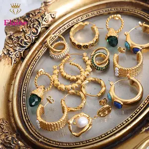 Nabest Luxury 18k Gold Plated Stainless Steel Cc Stud Earings Tarnish Free Chunky Huggie Hoop Women Earings Jewelry