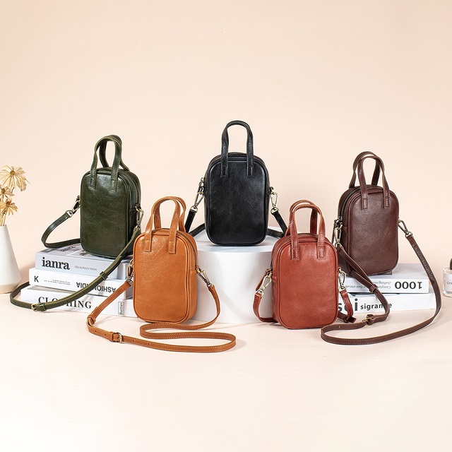 Custom Women's Genuine Leather Handbag Mobile Phone Bag Vintage Lightweight Single Shoulder Cross Body Medium Messenger Bag