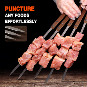 23 Inch <b>BBQ</b> Skewers Metal Grills <b>Tool</b> <b>BBQ</b> Kabob Stick With Wood Handle - Product Image 5