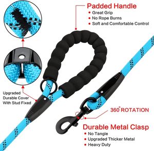 สายจูงสัตว์เลี้ยงแบบมีตะขอเกี่ยวสายจูงสุนัขไนลอนแบบถักสีสะท้อนแสงหลากสี - Product Image 3