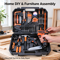 Kit d'outils de perçage sans fil au lithium 51 pièces avec pistolet à colle chaude et scie à main, boîte à outils multifonctionnelle pour l'entretien domestique