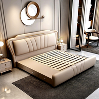 Lit de rangement moderne et luxueux JUNYUHAO, taille King/Queen, revêtement en tissu haut de gamme, mousse haute densité, cadre en pin certifié E0