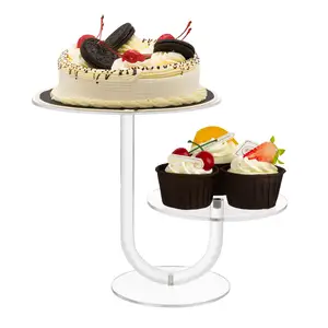 Torre de acrílico para cupcake, suporte pequeno para exibição de cupcake, torre de suporte premium para sobremesas e festas, em forma de bolo, para aniversário, bar e festas, J