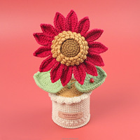 Vente en gros de maison bureau Noël Halloween Graduation Fête des Mères Pâques Décoration faite à la main Tricot Crochet Tournesol Pot Plante