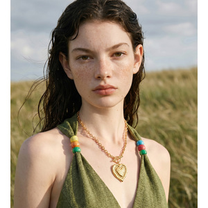 JINYOU 5834 Chunky Stainless Steel Hammered Heart Pendant <strong>Necklace</strong> Vintage <strong>Toggle</strong> Clasp T-Bar Gold Plated Jewelry <strong>Necklace</strong> - Product Image 2