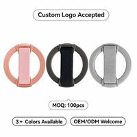 Support de téléphone personnalisé avec logo OEM, 3 couleurs : or rose, argent, noir, sangle en tissu élastique, MOQ 100 pièces, vente en gros