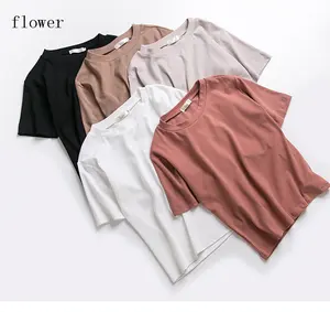 High quality 100%Cotton T Shirt Women Summer New Oversized Solid Casual Loose Tshirt Korean O Neck Female Tops