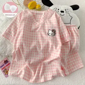 NOVEDAD DE VERANO 2025, ropa informal para el hogar, conjunto de pijamas de manga corta con dibujos animados de algodón de nube fina transpirable con almohadillas para el pecho - Product Image 5