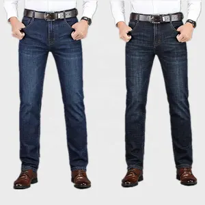 Celana Jeans Pria Regang, Celana Jins Sobek Reguler Fit untuk Lelaki