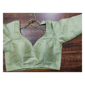 Chemisier à manches longues en soie Dupion de style artisanal avec nœud Dori - Product Image 1