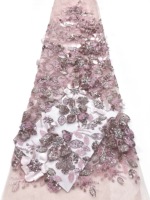 Tissu en dentelle brodée 3D rose avec motif floral, luxueux et élégant pour les robes de mariée et les vêtements